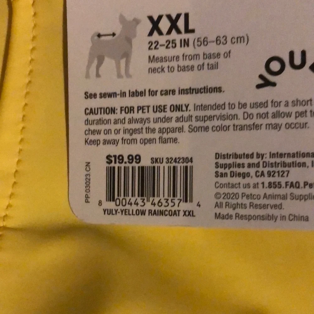 NWT reflective dog raincoat XXL